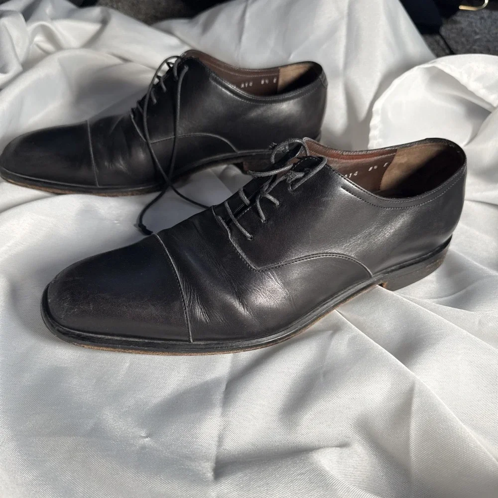 Salvatore Ferragamo Studio Black Cap Toe Oxford Dress Shoes Men US 8 1/2 E Italy
